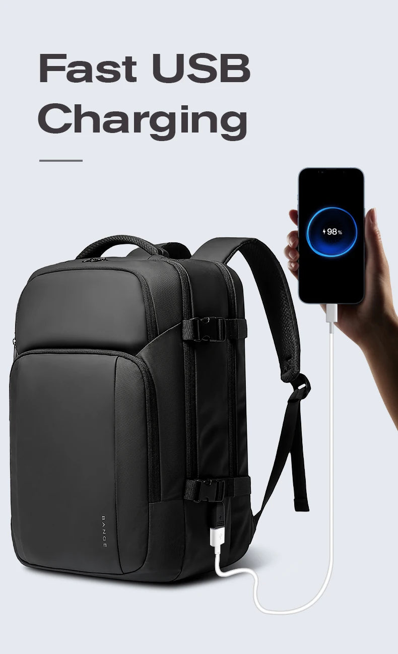 0010 BANGE Travel Backpack – Waterproof 15.6 Inch Laptop Bag with USB Charging, Large Capacity for Men