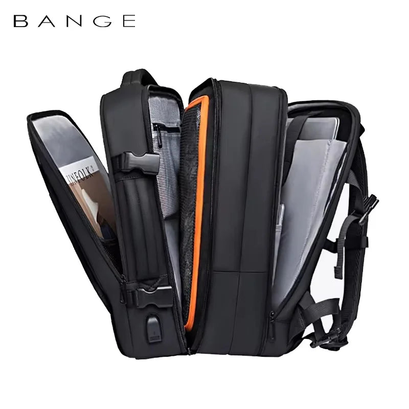 0015 BANGE Expandable Backpack – Waterproof 17 Inch Laptop Bag for Men, Travel & Work