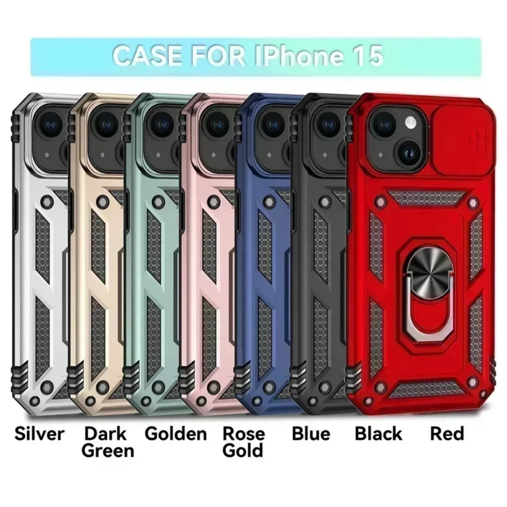 0068 Ring Stand Armor Case – Military Grade Rotating Camera Lens Cover for iPhone 17/16 Pro Max