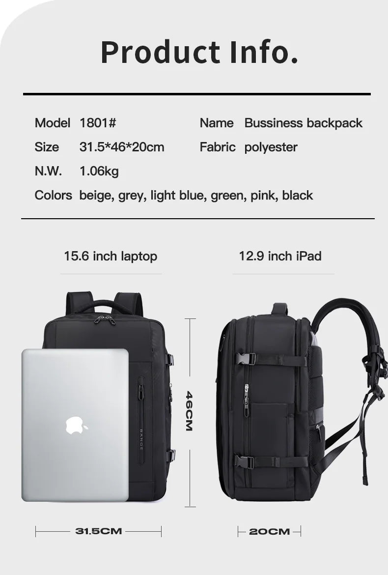 0018 BANGE Laptop Backpack – Waterproof 15.6 Inch Bag with USB Charging, Business & Travel