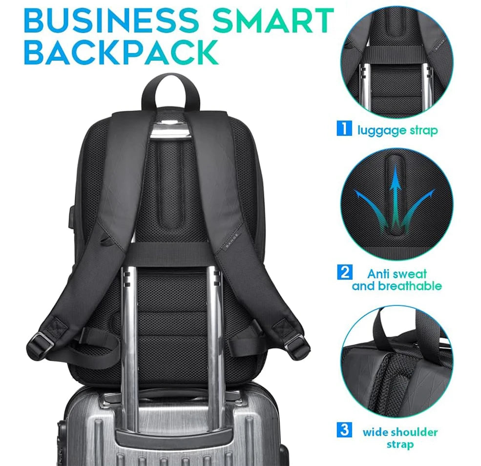 0055 BANGE Waterproof Backpack – 15.6 Inch Laptop Bag with USB Charging, Travel & School Rucksack for Men & Women