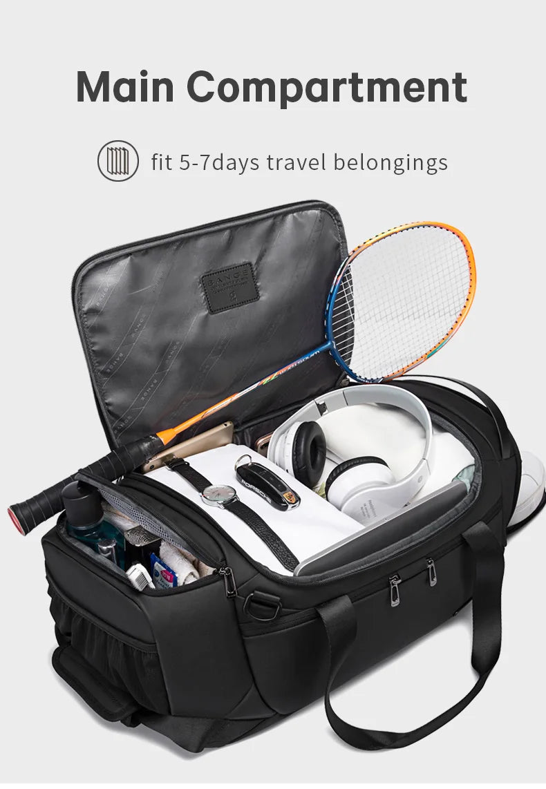 0027 BANGE Sports Duffel Bag – Waterproof 21‑Inch Gym Bag with Shoe & Wet/Dry Compartments