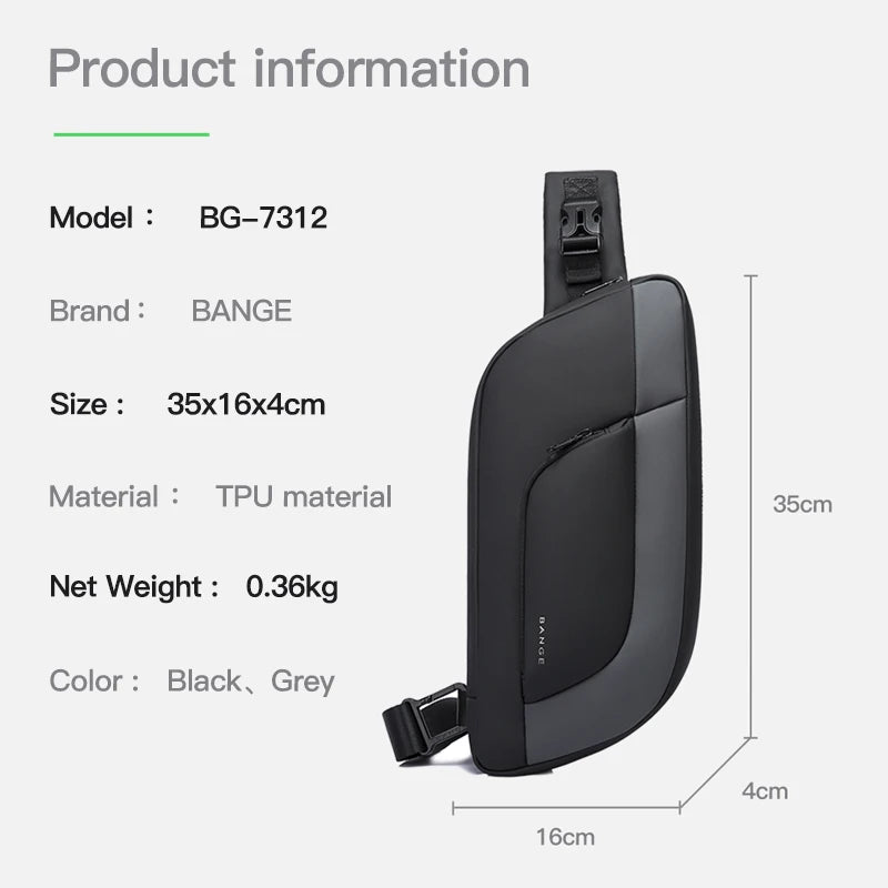 0031 BANGE Waterproof Chest Bag – Korean Style Sling Pack, Fashion Crossbody Satchel for Men