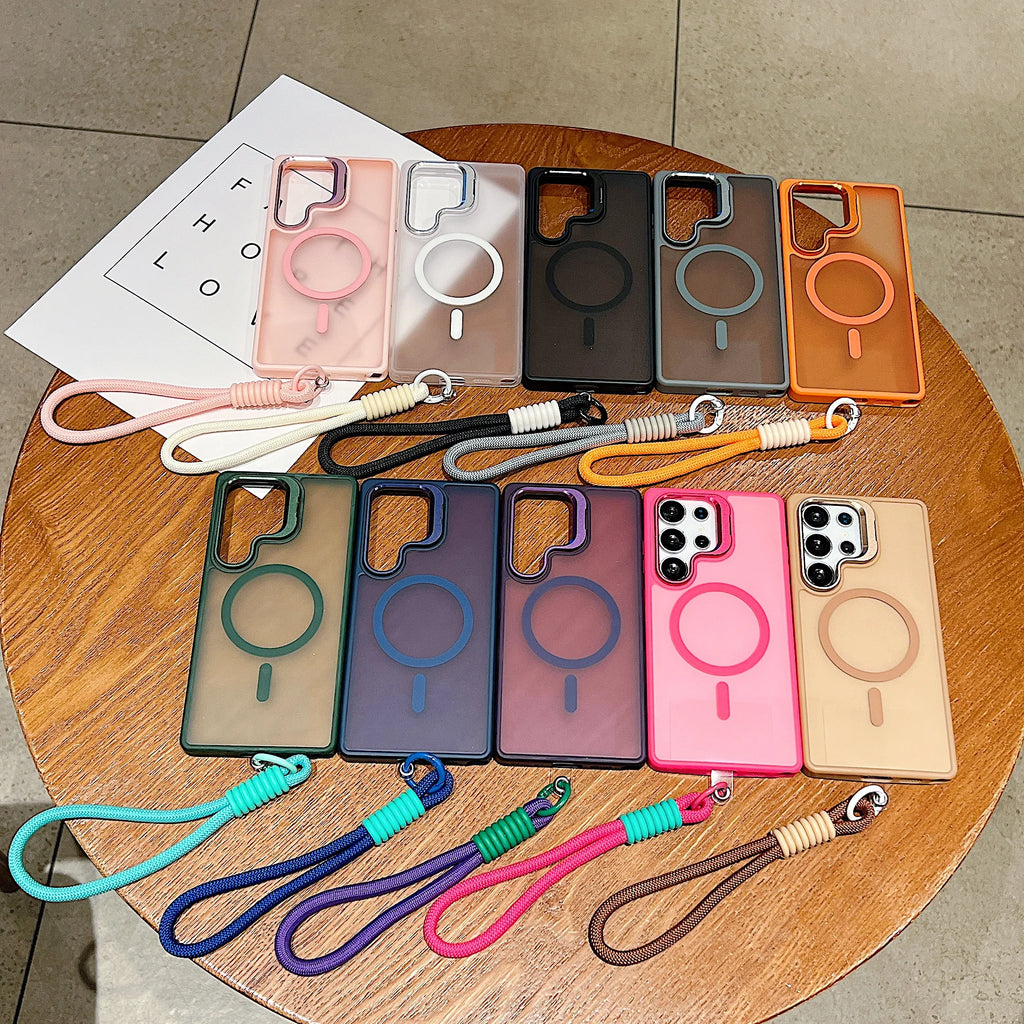 0070 Samsung Galaxy Magnetic Case – Translucent Shockproof Cover with Lanyard, Fits S26/S25/S24 Ultra, Plus, FE, A Series