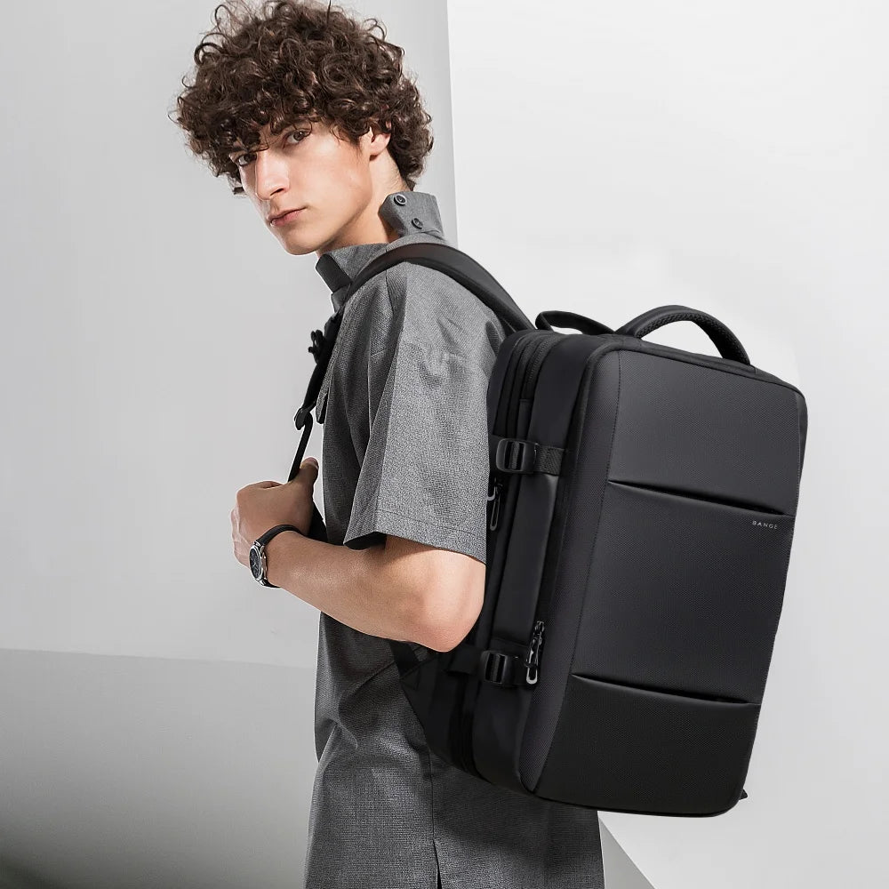 0015 BANGE Expandable Backpack – Waterproof 17 Inch Laptop Bag for Men, Travel & Work