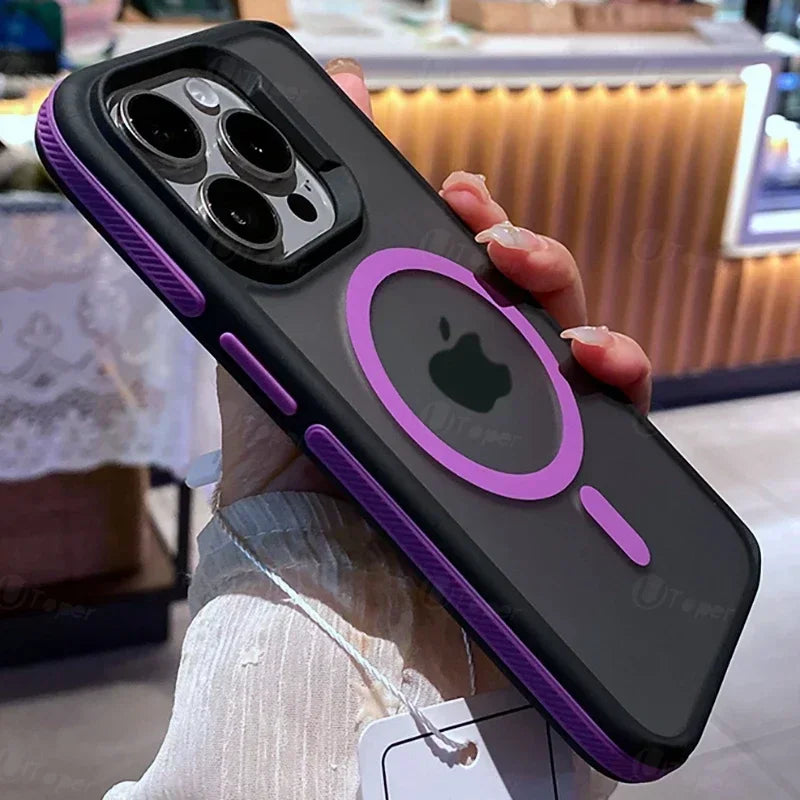 0069 Bicolor Matte Magnetic Case – iPhone 17/16 Pro Max, Translucent Shockproof Cover
