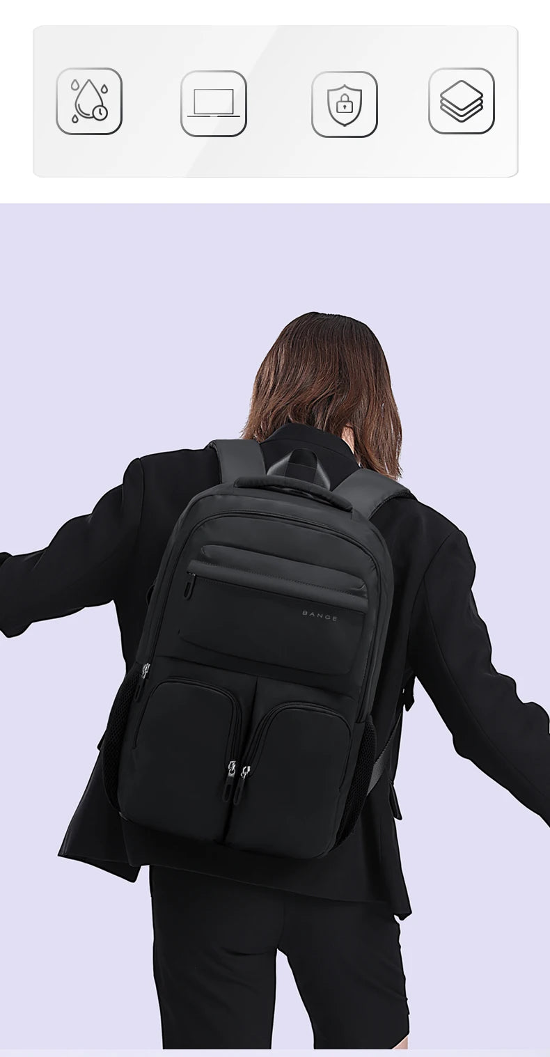 0032 BANGE Laptop Backpack – Waterproof 15.6 Inch Large Capacity Business & Travel Bag for Men & Women