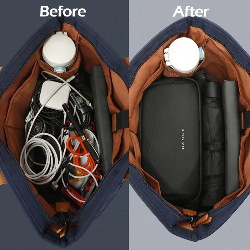 0058 BANGE Electronics Organizer – Waterproof Polyester USB Cable Storage Handbag, Travel Tech Case for Men & Women
