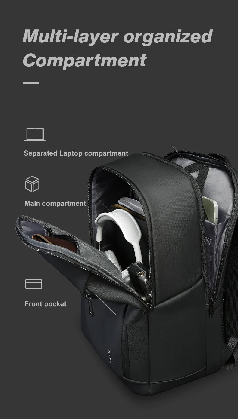 0053 BANGE Casual Backpack – Waterproof 15.6 Inch Laptop Bag, Multi-Pocket Travel & School Rucksack with YKK Zippers