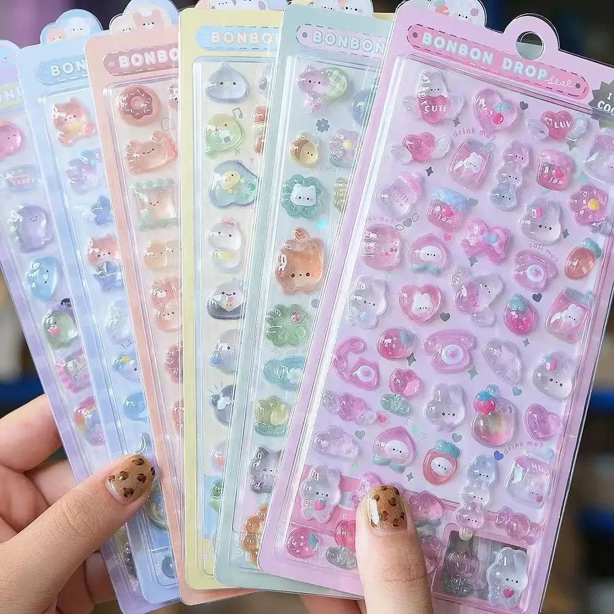 0119 Kawaii 3D Jelly Resin Stickers – Cute Cartoon Sparkle Transparent Decals for Scrapbooking, Phone Case, Laptop & DIY Decoration