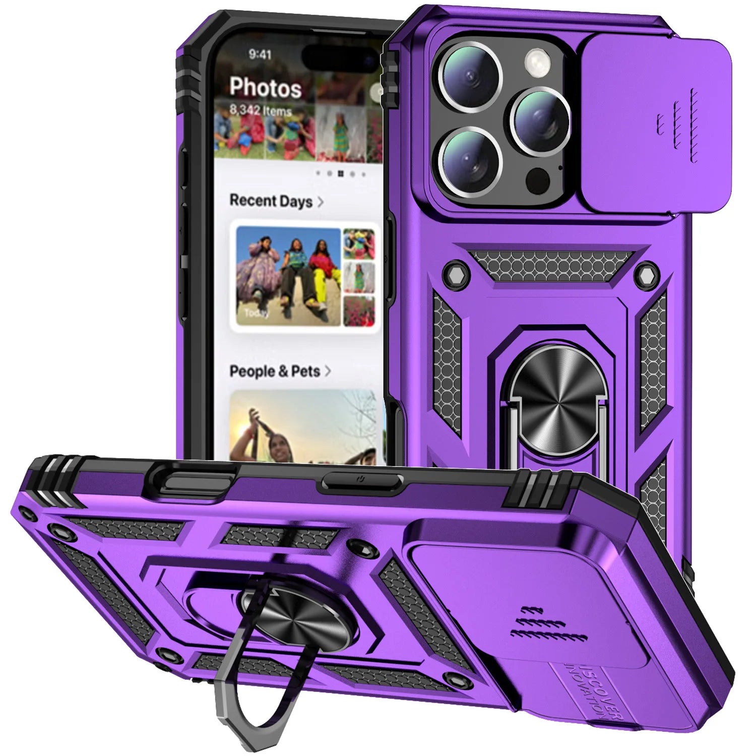 0068 Ring Stand Armor Case – Military Grade Rotating Camera Lens Cover for iPhone 17/16 Pro Max