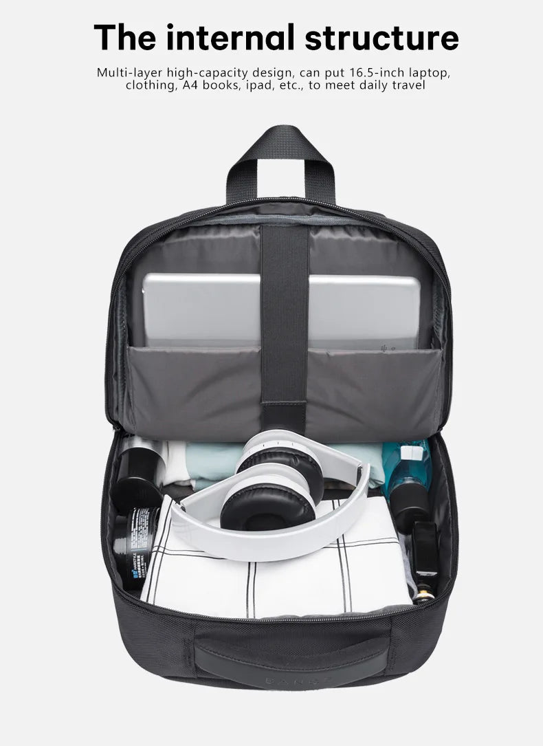 0055 BANGE Waterproof Backpack – 15.6 Inch Laptop Bag with USB Charging, Travel & School Rucksack for Men & Women