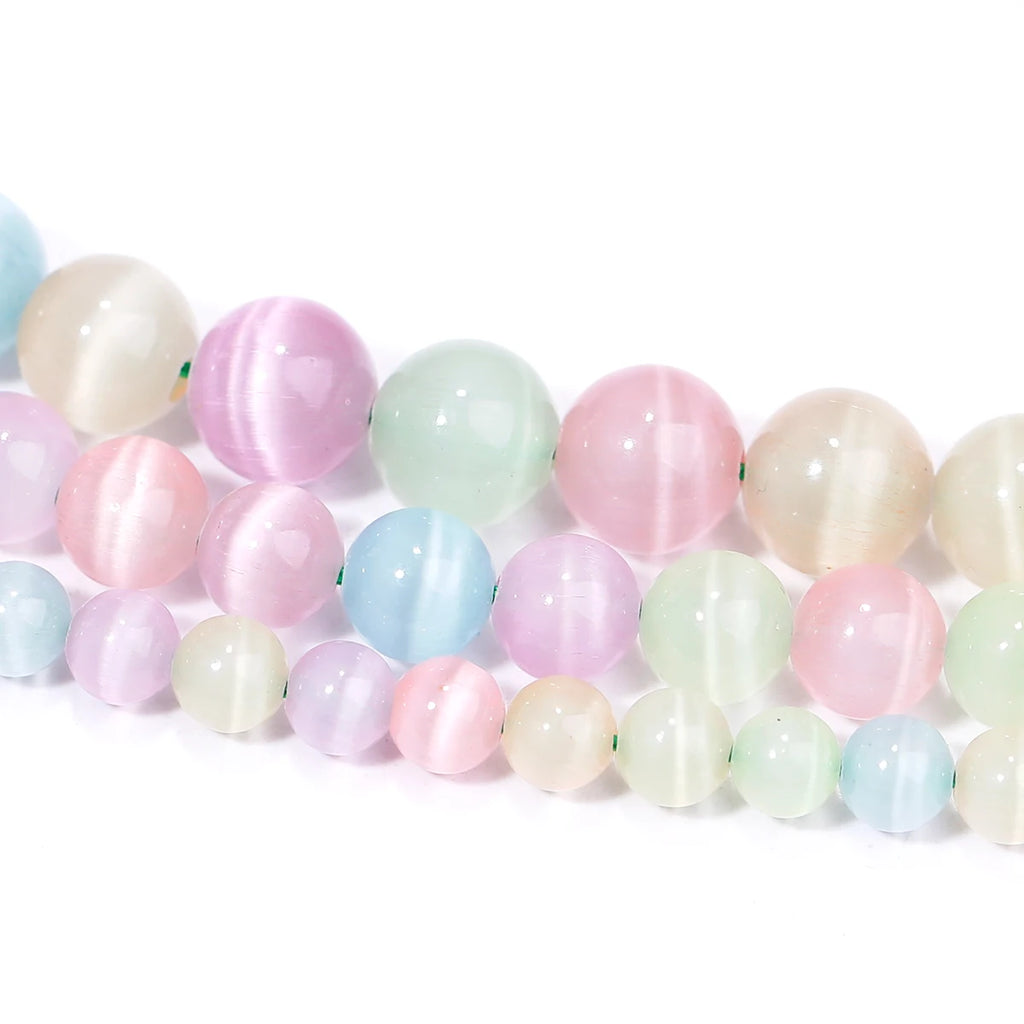 0095 Colorful Cat Eye Stone Beads – Round Loose Spacer Smooth Beads for DIY Jewelry Making