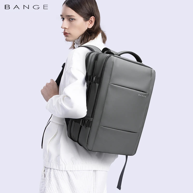 0041 BANGE Business Backpack – Waterproof Expandable 17.3 Inch Laptop Bag with USB Charging, Fashion Travel