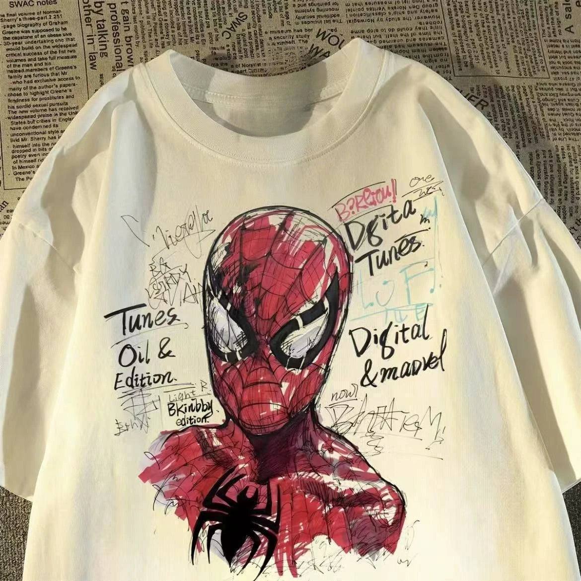 0083 Cartoon “Under the Mask” T‑Shirt – 2026 Spring Fashion Parent‑Child Loose Fit Short Sleeve Tee