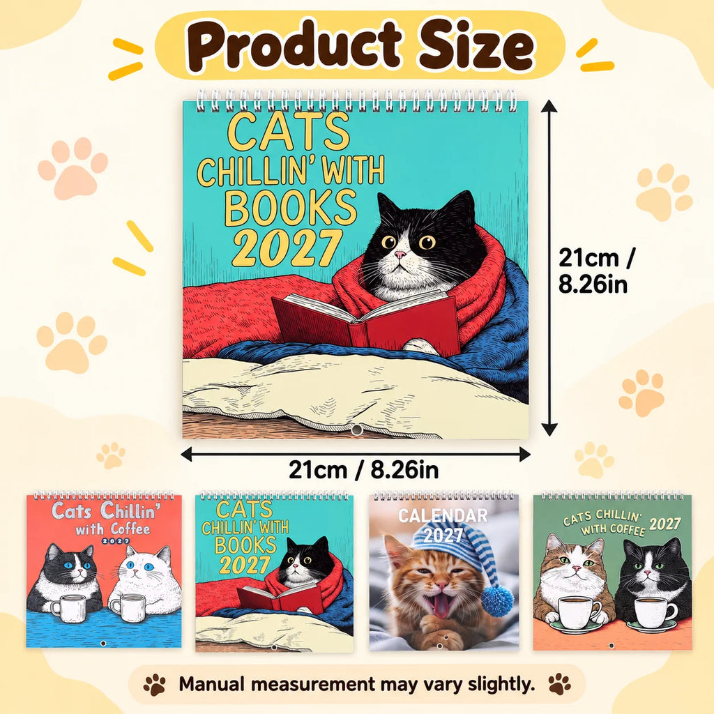 0146 Cats Chillin' With Coffee 2027 Calendar - 4 Styles Funny 21cm Wall Calendar | Cats Chillin' With Books 2027