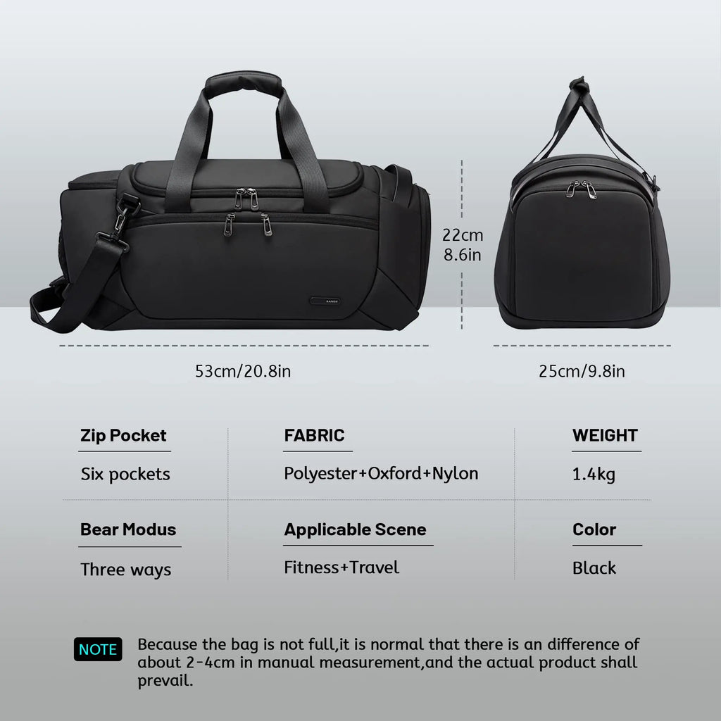 0027 BANGE Sports Duffel Bag – Waterproof 21‑Inch Gym Bag with Shoe & Wet/Dry Compartments