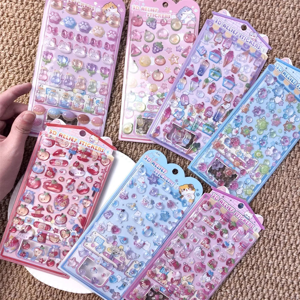 0122 Kawaii 3D Cartoon Relief Stickers – Cute Small Creative Elements for DIY Diary, Scrapbook & Handmade Decoration