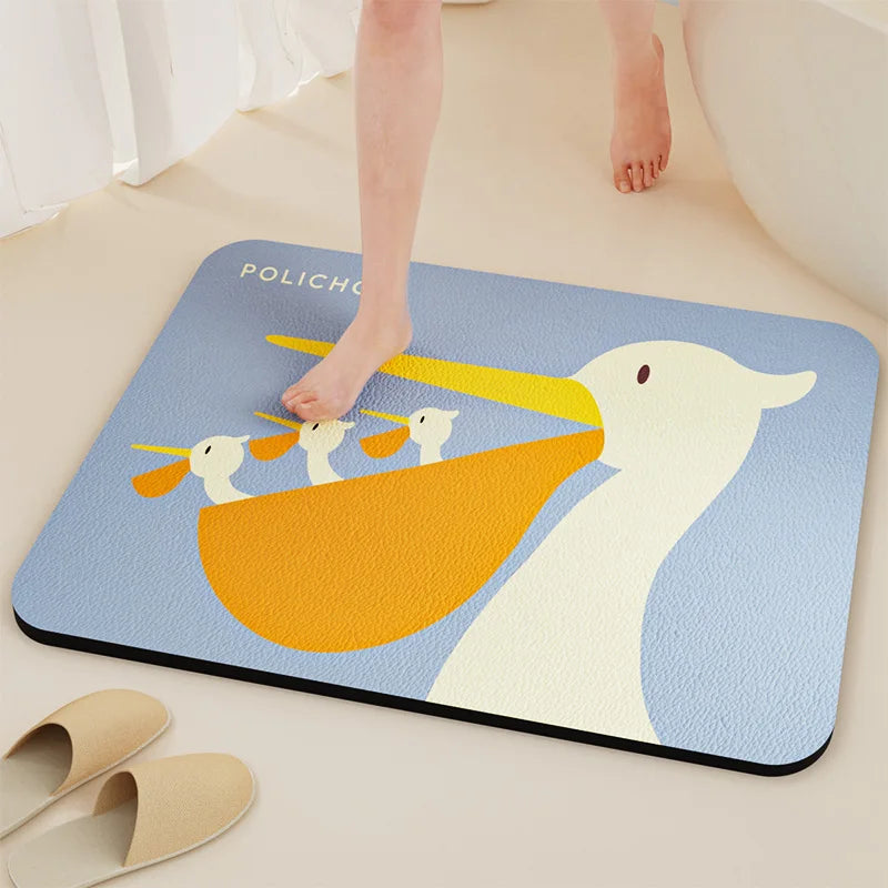 0093 Diatomaceous Earth Bath Mat – Absorbent Non‑Slip Quick Dry Bathroom Rug, Washable Toilet Pad
