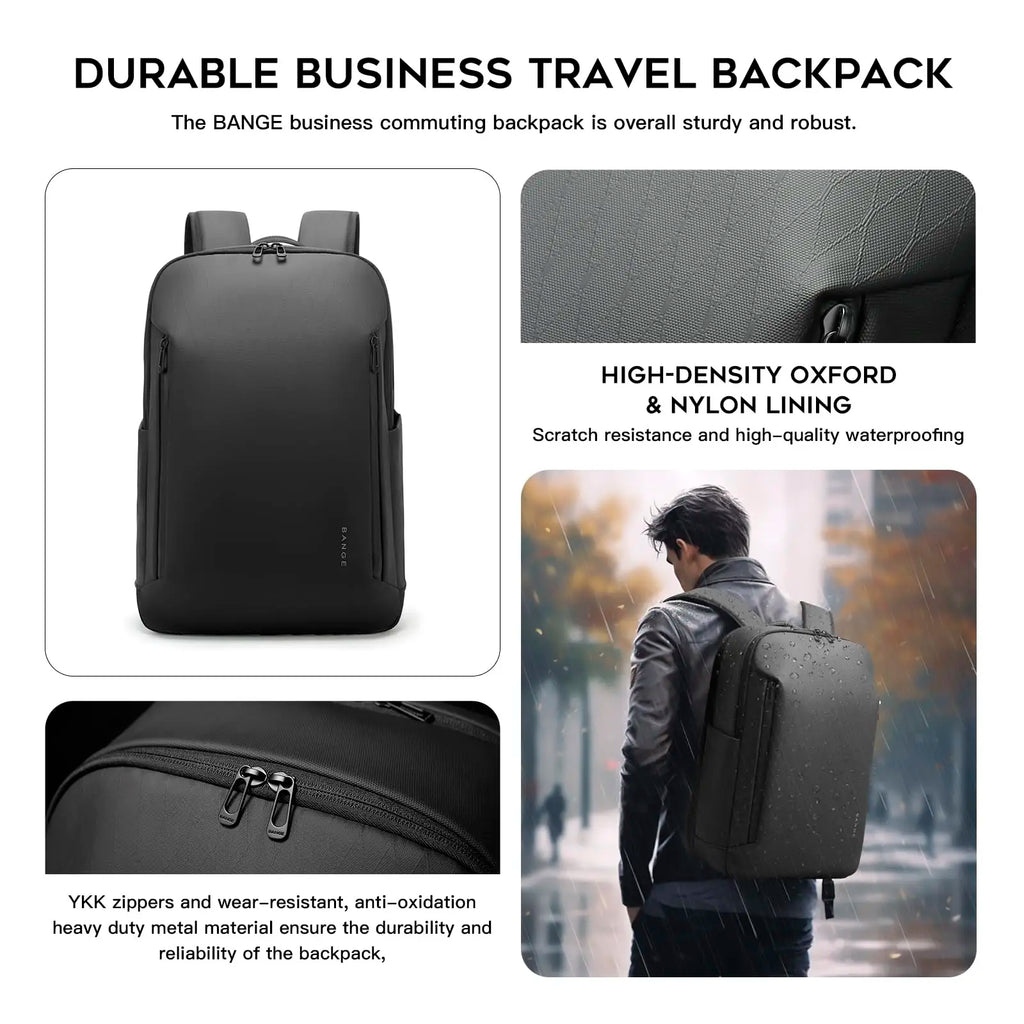 0053 BANGE Casual Backpack – Waterproof 15.6 Inch Laptop Bag, Multi-Pocket Travel & School Rucksack with YKK Zippers