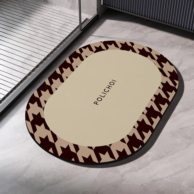 0093 Diatomaceous Earth Bath Mat – Absorbent Non‑Slip Quick Dry Bathroom Rug, Washable Toilet Pad