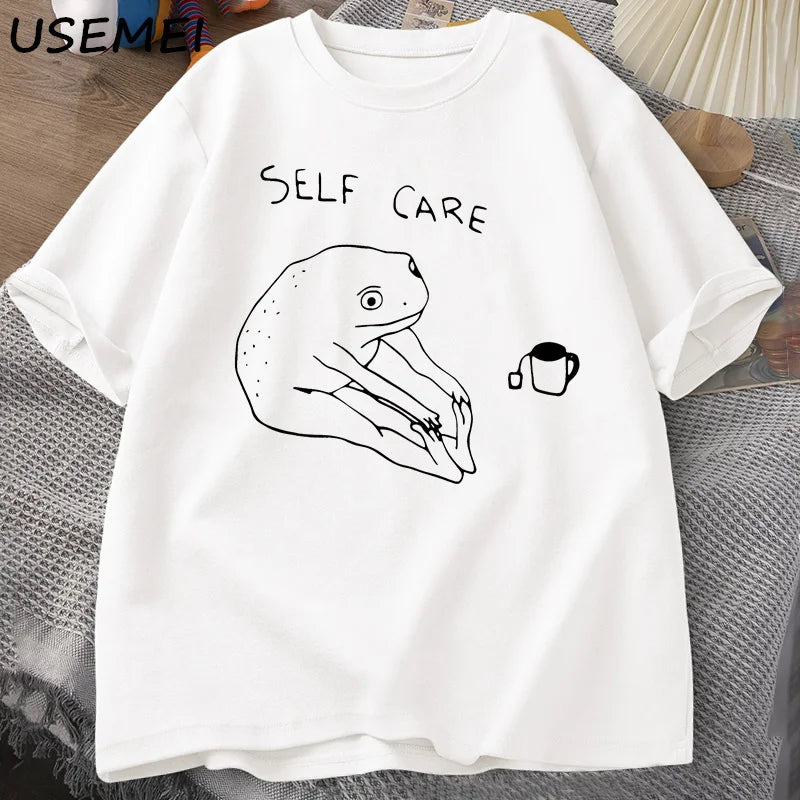 0075 Funny Frog Self‑Care T‑Shirt – Retro Cottagecore Summer Tee for Women & Men