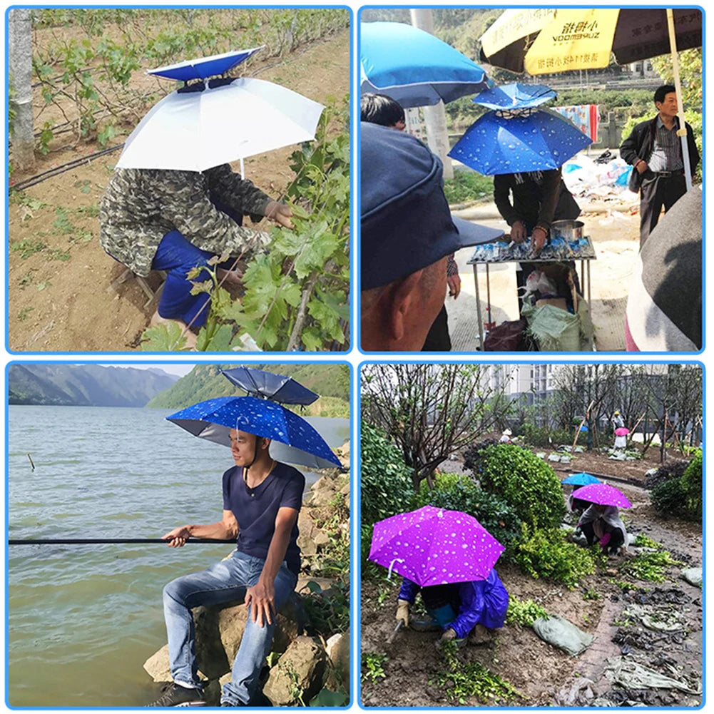0143 Hands‑Free Umbrella Hat – Wearable Rain & Sun Protection for Outdoor Activities