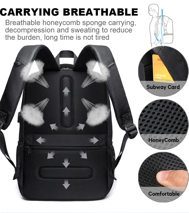 0055 BANGE Waterproof Backpack – 15.6 Inch Laptop Bag with USB Charging, Travel & School Rucksack for Men & Women