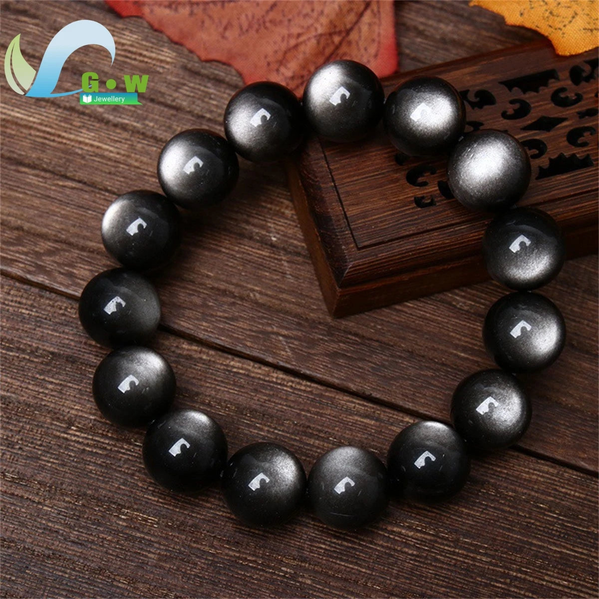 0099 Natural Silver Obsidian Bracelet – Men’s & Women’s Double Cat Eye Gold Obsidian Lucky Amulet