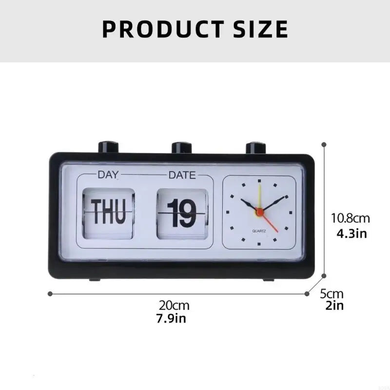 0159 Retro Flip Clock Calendar - Vintage Day Date Flip Desk Clock with Quartz Clock 20cm | 3-in-1 Manual Flip Calendar Clock