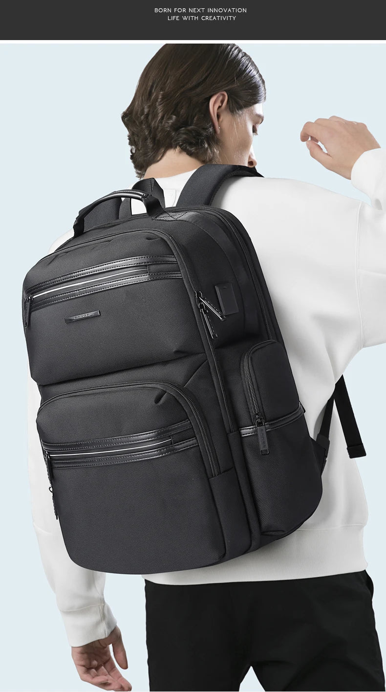 0057 BANGE Anti-Theft Laptop Backpack – Waterproof 15.6 Inch Oxford Bag with USB Charging for Men