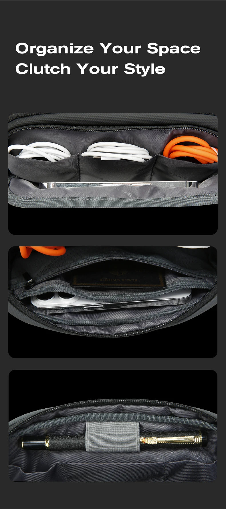 0058 BANGE Electronics Organizer – Waterproof Polyester USB Cable Storage Handbag, Travel Tech Case for Men & Women