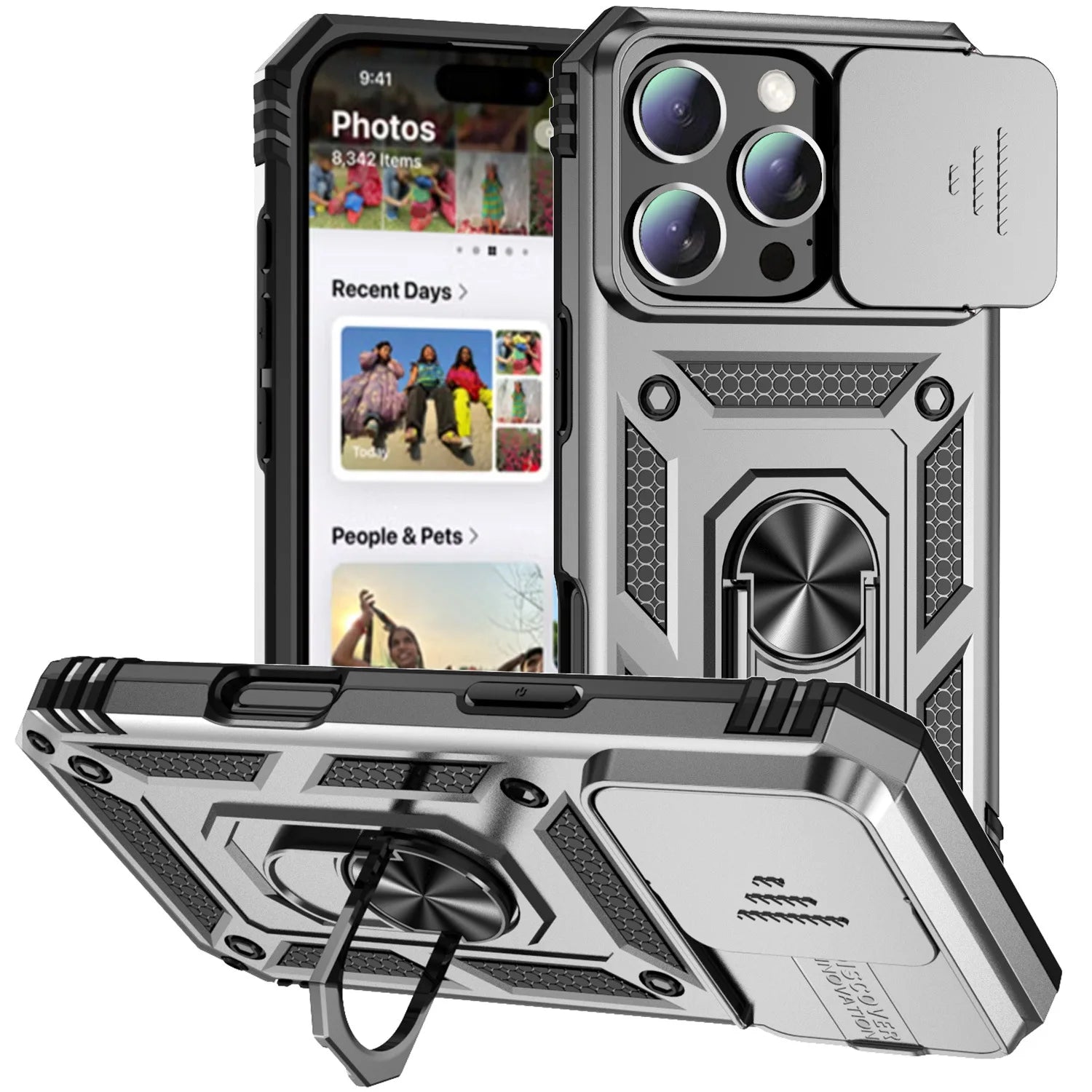 0068 Ring Stand Armor Case – Military Grade Rotating Camera Lens Cover for iPhone 17/16 Pro Max