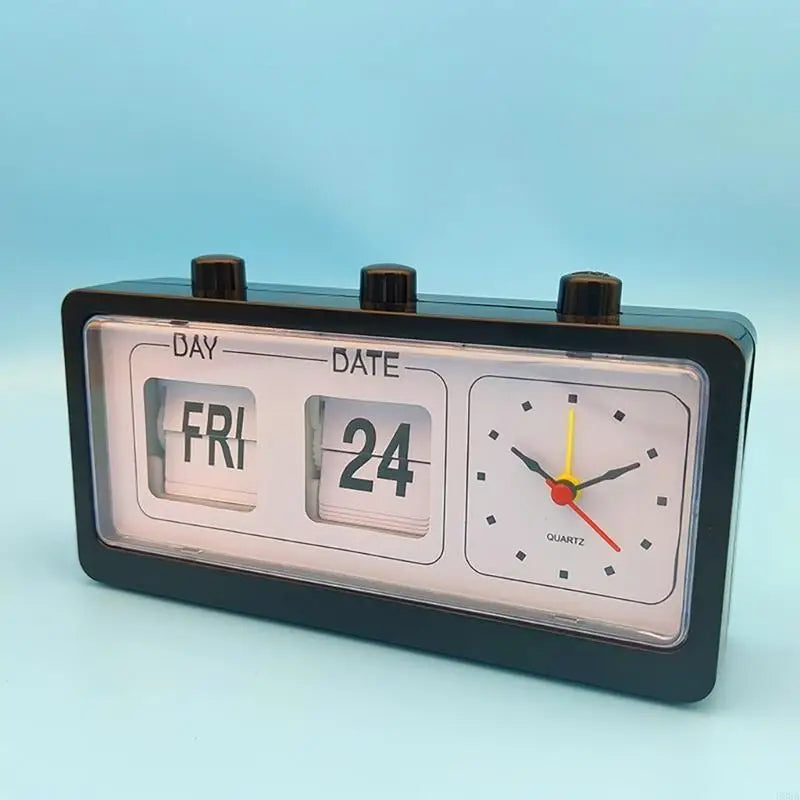 0159 Retro Flip Clock Calendar - Vintage Day Date Flip Desk Clock with Quartz Clock 20cm | 3-in-1 Manual Flip Calendar Clock