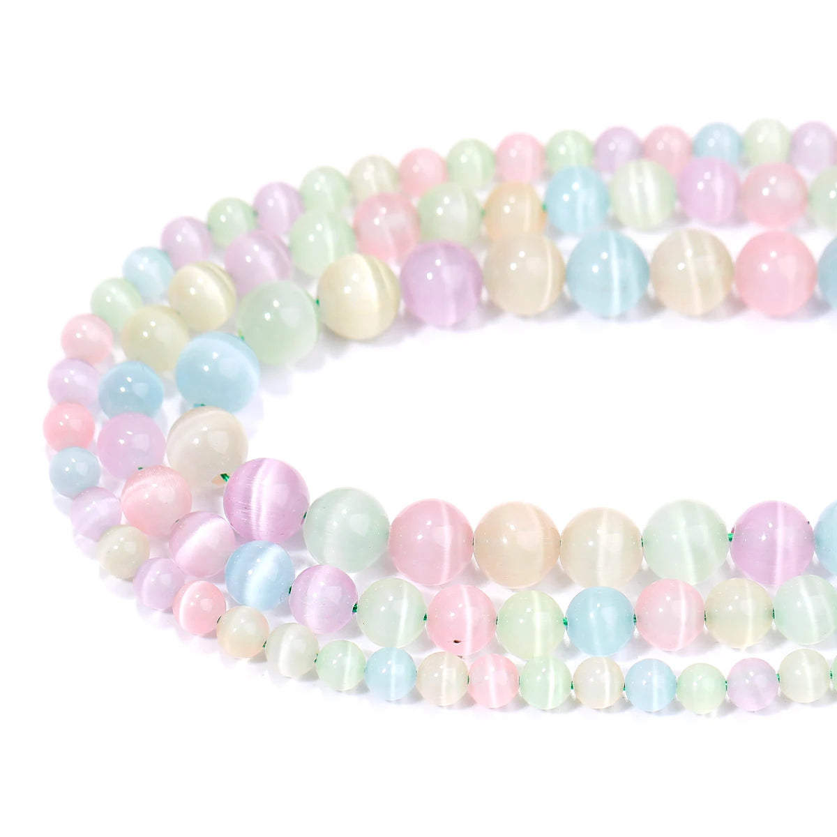 0095 Colorful Cat Eye Stone Beads – Round Loose Spacer Smooth Beads for DIY Jewelry Making