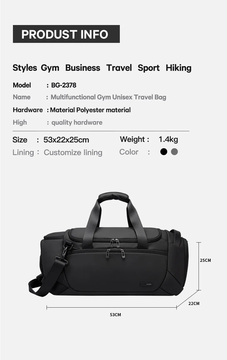 0017 BANGE Sports Gym Bag – Waterproof Duffel with Dry/Wet Separation for Men’s Fitness & Travel
