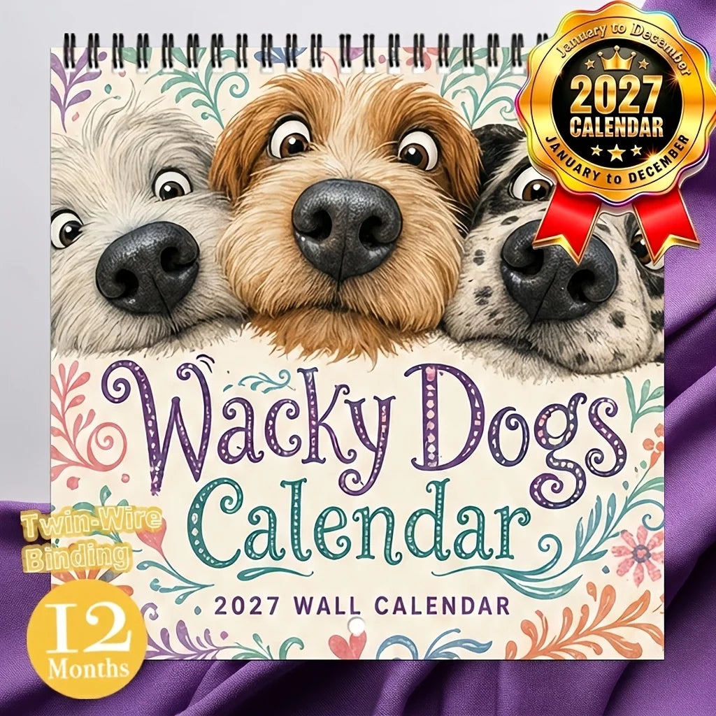 0145 Wacky Dogs Calendar 2027 - Funny 12 Month Wall Calendar 21x21cm | Twin-Wire Binding | Dog Lover Gift