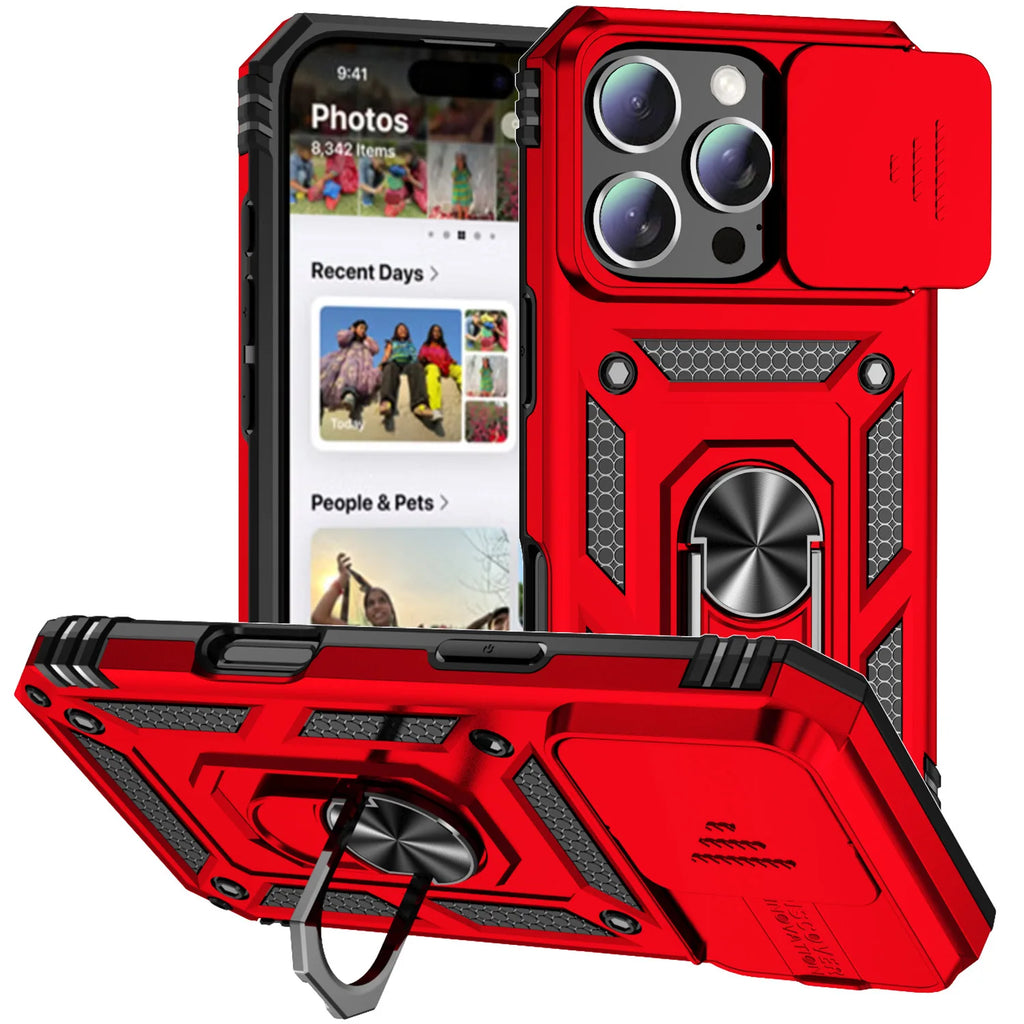 0068 Ring Stand Armor Case – Military Grade Rotating Camera Lens Cover for iPhone 17/16 Pro Max