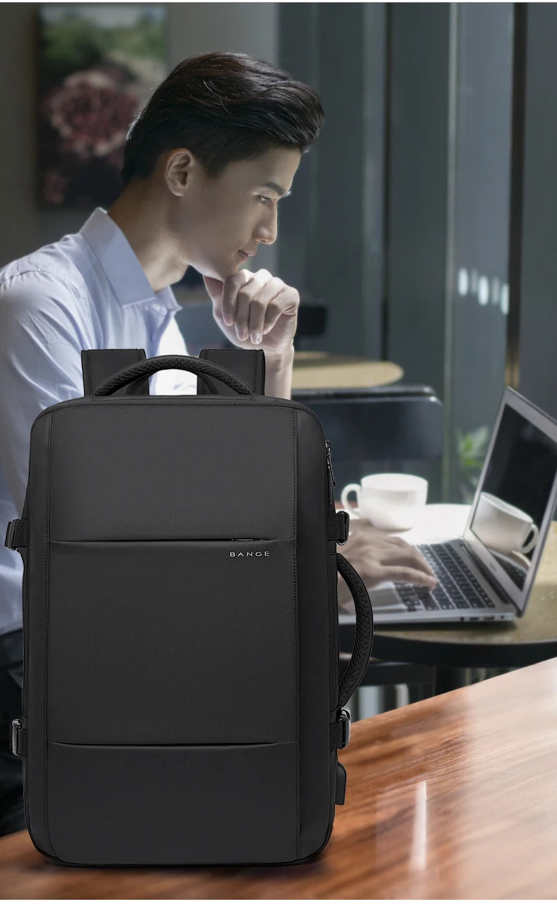 0015 BANGE Expandable Backpack – Waterproof 17 Inch Laptop Bag for Men, Travel & Work