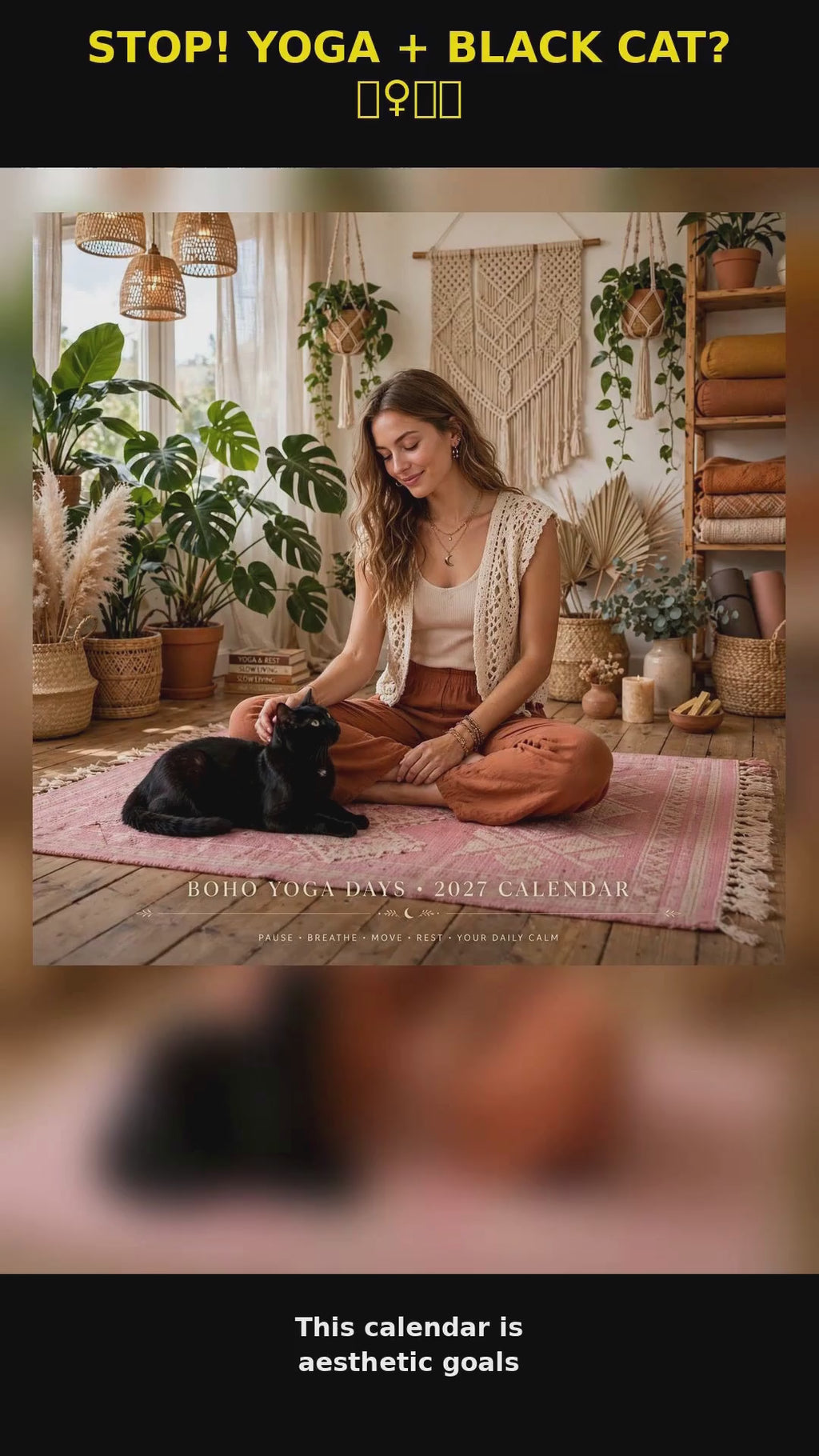 0152 2027 Boho Yoga Days Calendar - Boho Yoga Wall Calendar 21cm With Black Cat | 12 Months Yoga Poses + Free Stickers