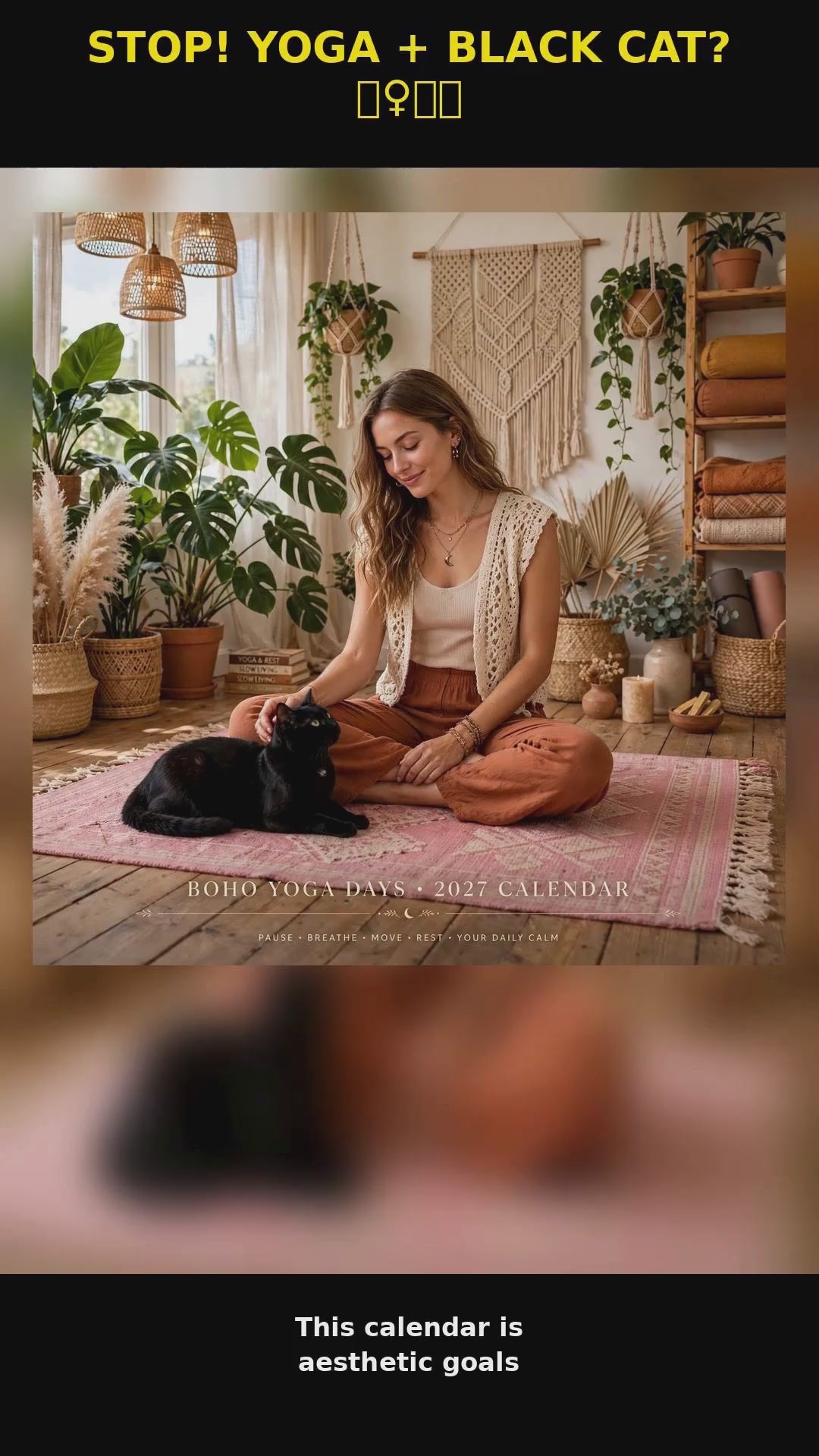 0152 2027 Boho Yoga Days Calendar - Boho Yoga Wall Calendar 21cm With Black Cat | 12 Months Yoga Poses + Free Stickers