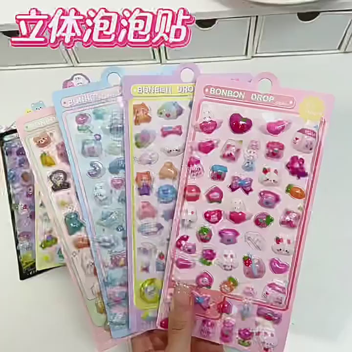 0119 Kawaii 3D Jelly Resin Stickers – Cute Cartoon Sparkle Transparent Decals for Scrapbooking, Phone Case, Laptop & DIY Decoration
